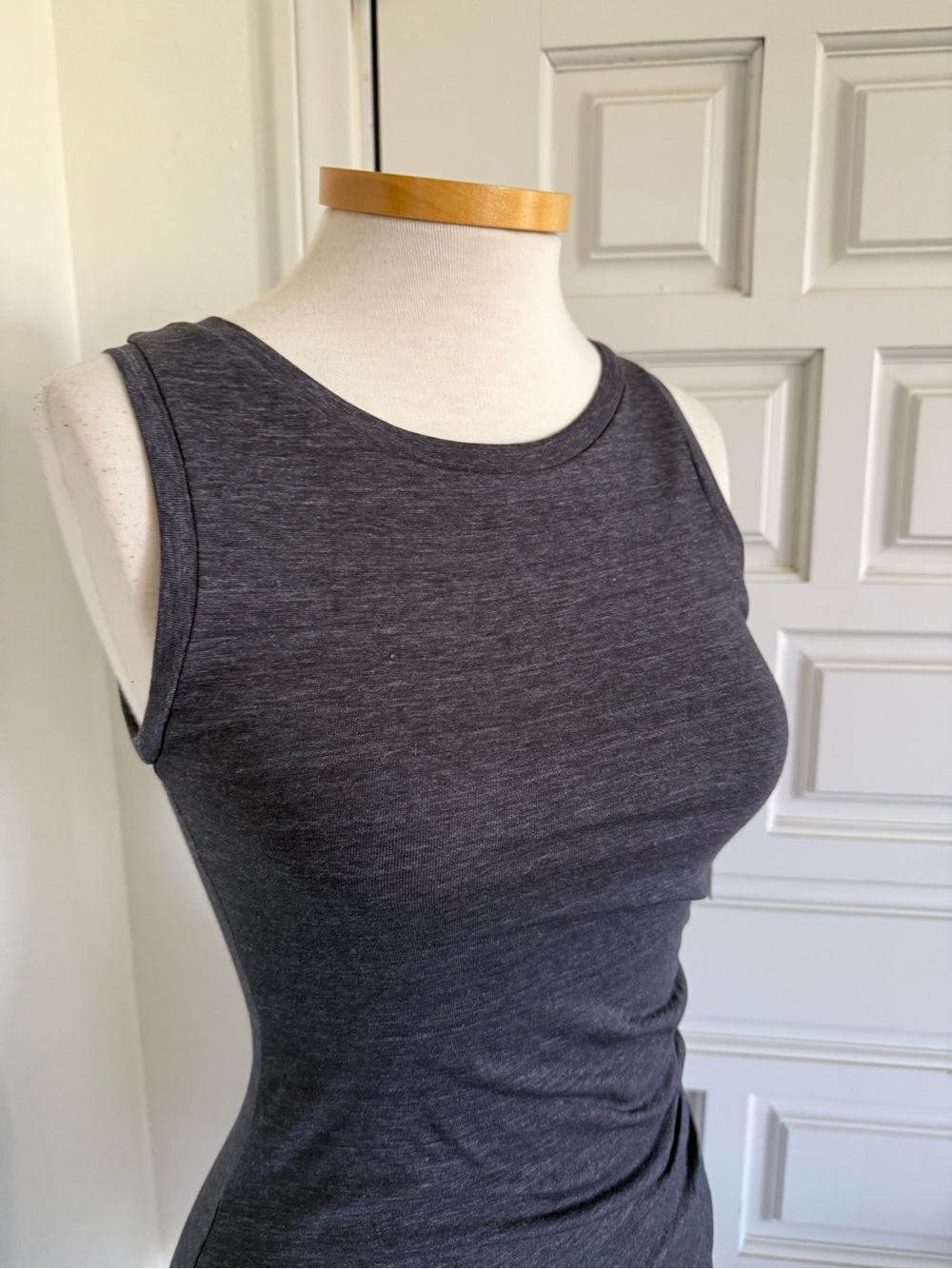 NWT Melrose and Market Dark Blue Navy Heathered Dress Sleeveless Ruched Bodycon - Picture 2 of 13